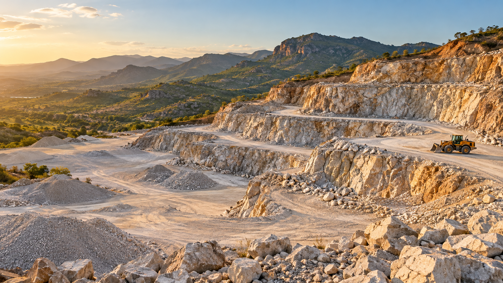 Illustrative quarry showing stone and building-material production; not an actual Taguta site